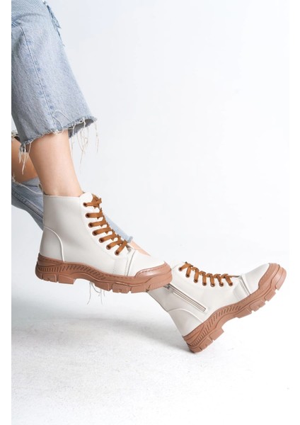 Bloom Bağcıklı Fermuarlı Ortopedik Tabankadın Bot Tt - Krem fırsatları