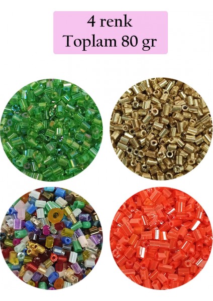 Kesme Cam Boncuk 2mm - 4 Renk - Toplam 80 Gram - BNC436