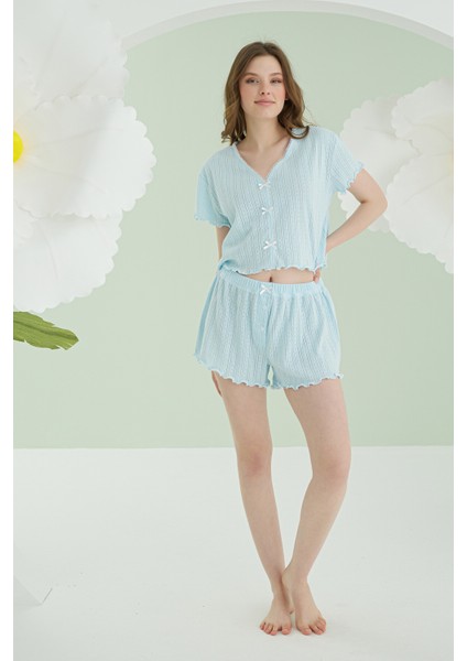 Mavi Ribbon Şortlu Pijama Takımı fiyatları