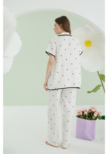 Ekru Kurdele Önden Bağlamalı Pijama Takımı fırsatları