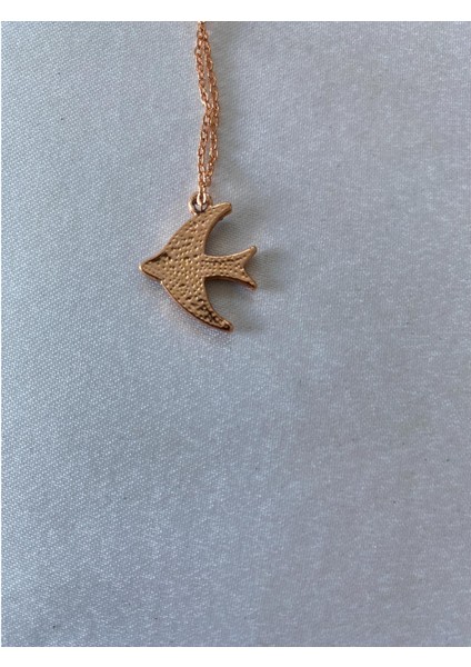 Kırlangıç Figürlü Siyah Parlak Taşlı Kolye Roz Renk modelleri