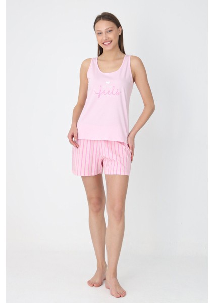 Pembe Çizgili Askılı Şortlu Pijama Takım modelleri