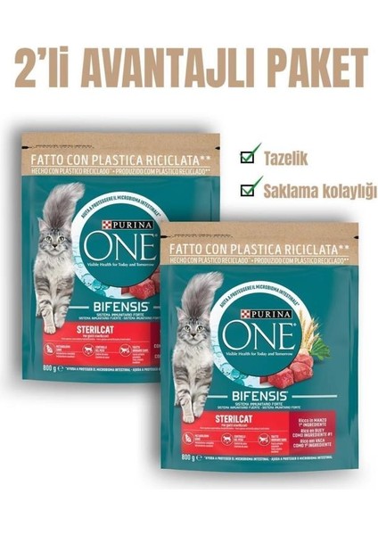 Sığır Etli Kısırlaştırılmış Yetişkin Kedi Maması 800 gr x 2AD