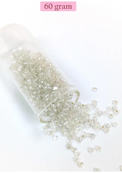 Dökme Cam Kum Boncuk (8/0) 3 mm - 60 Gram - Şeffaf Gümüş - BNC201