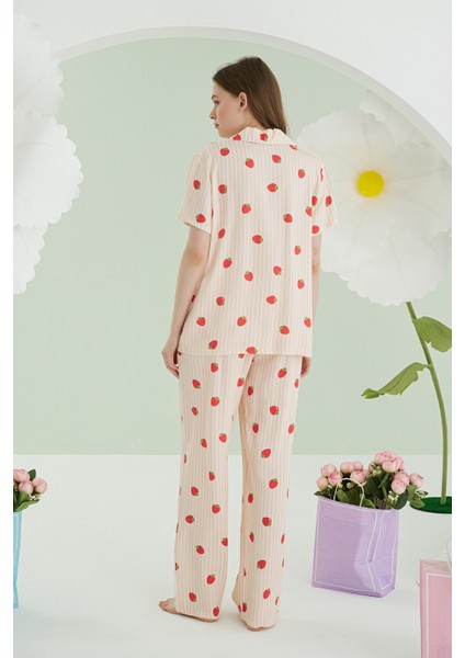 Turuncu Çilekli Önden Düğmeli Pijama Takım fırsatları