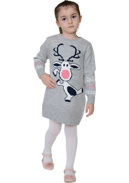 Kız Çocuk Kışlık Elbise Geyik Desenli
