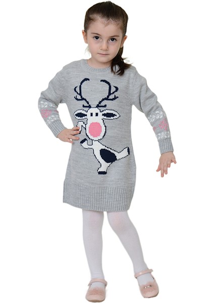 Kız Çocuk Kışlık Elbise Geyik Desenli