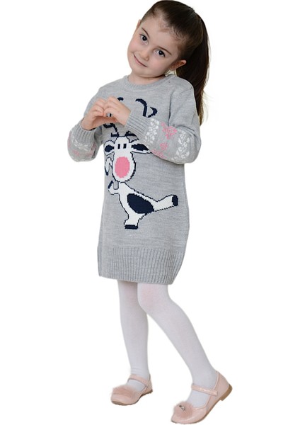 Kız Çocuk Kışlık Elbise Geyik Desenli