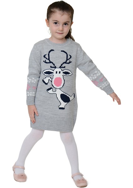 Kız Çocuk Kışlık Elbise Geyik Desenli