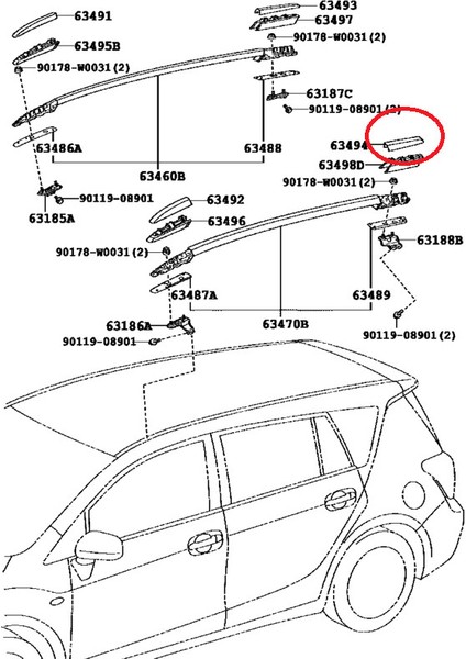 Toyota Verso Tavan Port Bagaj Ayak Kapagı Arka Sol