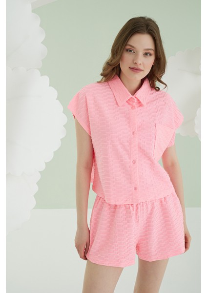 Fuşya Şortlu Önden Düğmeli Pijama Takımı