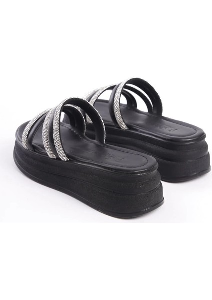 Elıse Düz Topuklu Şeritli Taşlı Kalın ve Ortopedik Taban Kadın Terlik St - Siyah indirimleri
