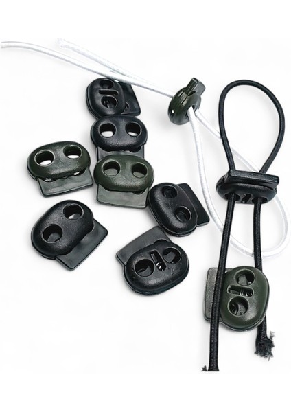 Iki Delikli Siyah Plastik Stoper | 20 Adet Üstten Basmalı Ip Ucu Stoperi | Mont Stoperi 20'li