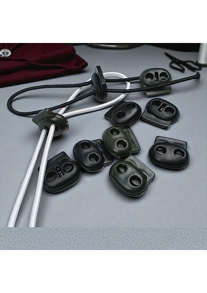 Iki Delikli Siyah Plastik Stoper | 20 Adet Üstten Basmalı Ip Ucu Stoperi | Mont Stoperi 20'li fiyatları