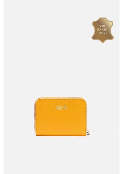Mavi Lume Hakiki Deri Fermuarlı Sarı Cüzdan