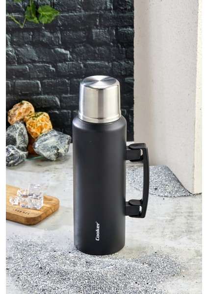 1.5 Litre Çift Katlı Çelik Termos-24 Saat Sıcak, 48 Saat Soğuk, Kulplu (Kamp, Piknik, Ofis, Seyahat)