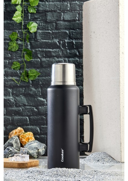 1.5 Litre Çift Katlı Çelik Termos-24 Saat Sıcak, 48 Saat Soğuk, Kulplu (Kamp, Piknik, Ofis, Seyahat)