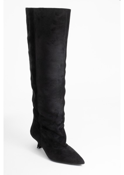 Zach Siyah Süet Diz Üstü Kadın Kısa Topuklu Çizme modelleri