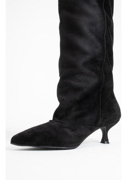 Zach Siyah Süet Diz Üstü Kadın Kısa Topuklu Çizme fırsatları