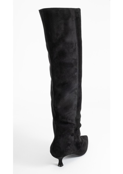 Zach Siyah Süet Diz Üstü Kadın Kısa Topuklu Çizme indirimleri