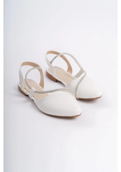 Hannah Lastikli Ortopedik Rahat Taban Taş Detaylı Kadın Babet Ayakkabı Kt - Beyaz fırsatları