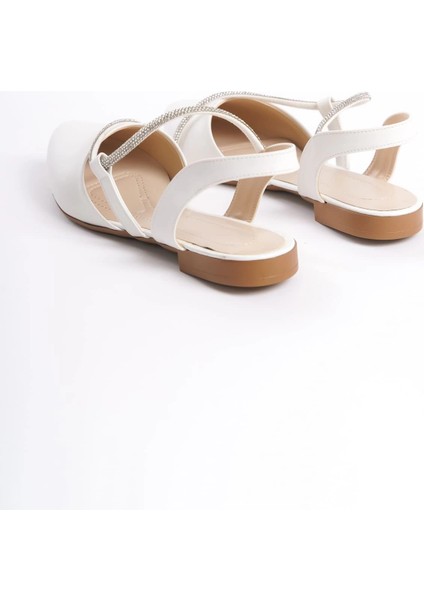 Hannah Lastikli Ortopedik Rahat Taban Taş Detaylı Kadın Babet Ayakkabı Kt - Beyaz indirimleri