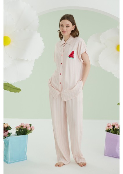 Pembe Karpuz Desenli Önden Düğmeli Pijama Takım fiyatları
