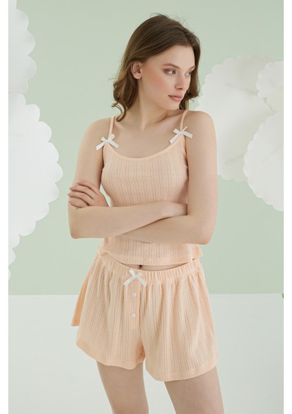 Somon Ince Askılı Kurdele Şortlu Pijama Takımı fiyatları