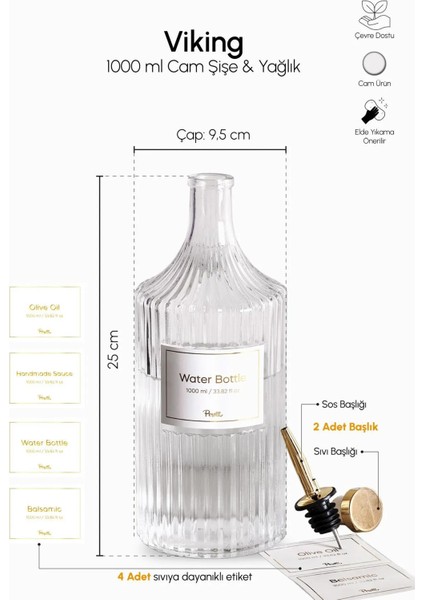Viking 1000 ml Cam Şişe ve Yağlık Kapaklı Çift Kapaklı fiyatları