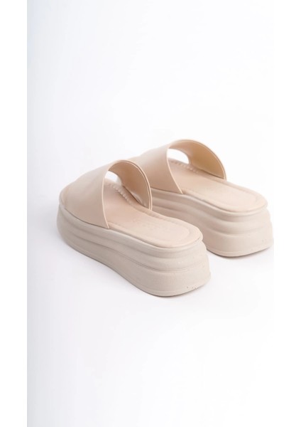 Alıce Düz Topuklu Kalın ve Ortopedik Taban Kadın Terlik Kt - Krem indirimleri