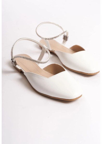 Carolıne Lastikli Ortopedik Rahat Taban Bilekten Taş Detaylı Kadın Babet Ayakkabı Kt - Beyaz fırsatları