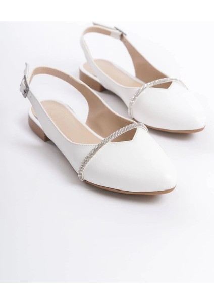 Allıson Tokalı Ortopedik Rahat Taban Taş Detaylı Kadın Babet Ayakkabı Kt - Beyaz fırsatları