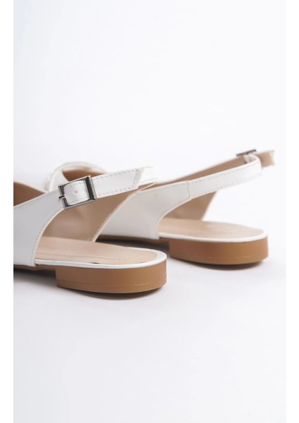 Allıson Tokalı Ortopedik Rahat Taban Taş Detaylı Kadın Babet Ayakkabı Kt - Beyaz indirimleri