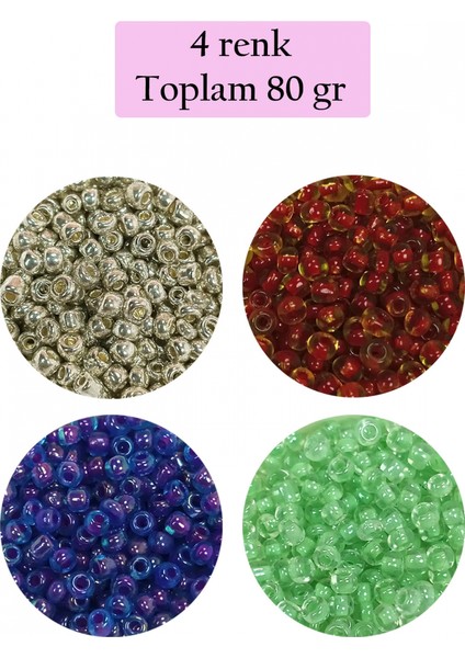 Dökme Cam Kum Boncuk (8/0) 3 mm - 4 Renk - Toplam 80 Gram - BNC417