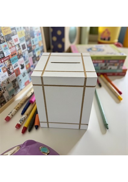 Moxocreative Ahşap Beyaz Kumbara Dekoratif Kutu Bahşiş Kutusu Tıpbox