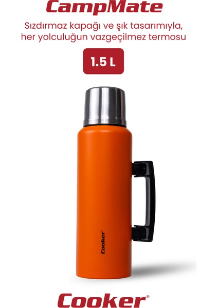 1.5 Litre Çift Katlı Çelik Termos-24 Saat Sıcak, 48 Saat Soğuk, Kulplu (Kamp, Piknik, Ofis, Seyahat)