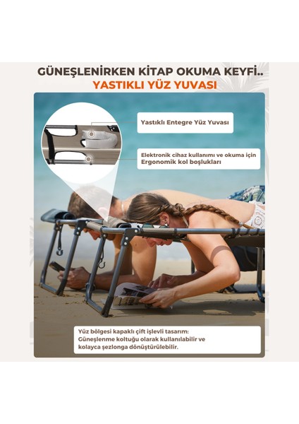 Kingcamp Magnolia B10 Plus Hands-Free Premium 7 Kademeli Katlanır Şezlong Grey/white fırsatları