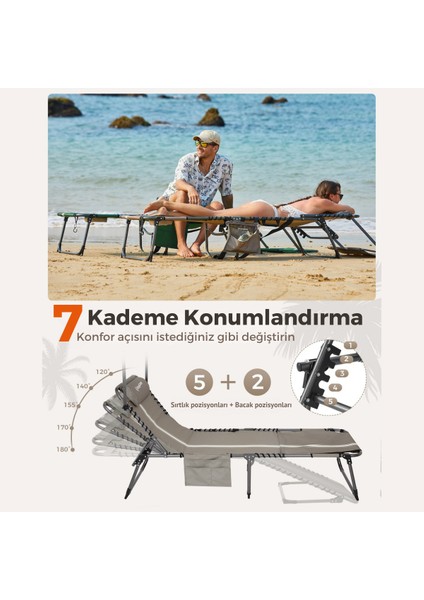 Kingcamp Magnolia B10 Plus Hands-Free Premium 7 Kademeli Katlanır Şezlong Grey/white