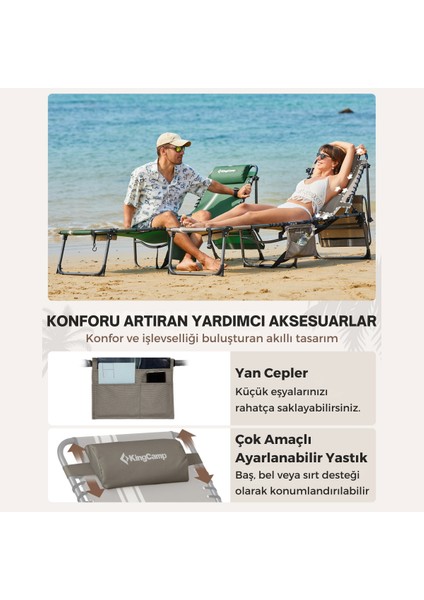 Kingcamp Magnolia B10 Plus Hands-Free Premium 7 Kademeli Katlanır Şezlong Grey/white