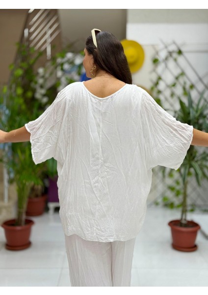 VL3009 Yarasa Kol Baskılı Vual Bluz Beyaz fırsatları