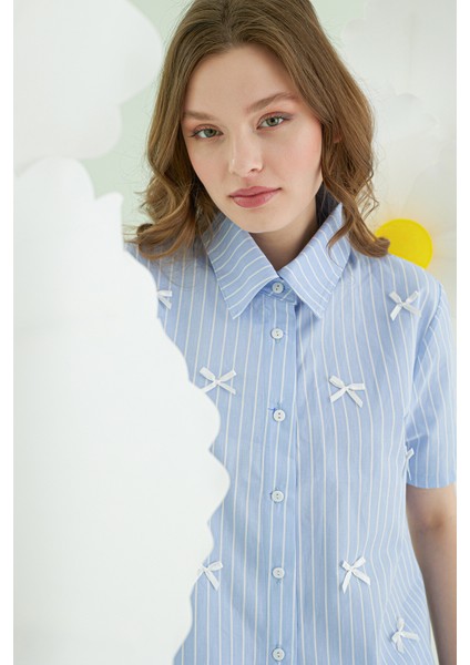 Mavi Kurdele Önden Düğmeli Pijama Takım modelleri