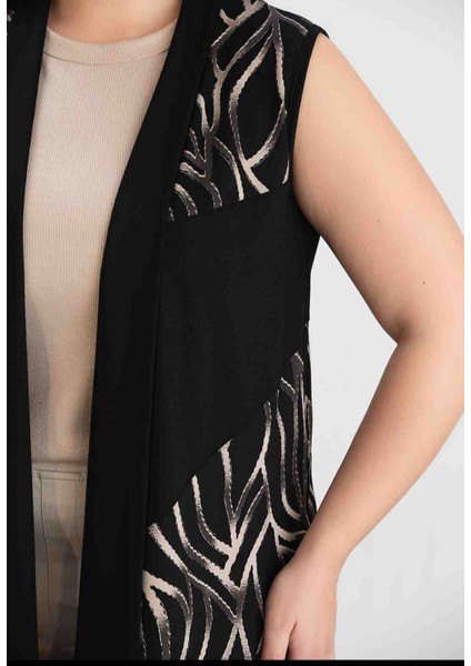 Anne Siyah Desenli Büyük Beden Kristal Kumaş Yelek indirimleri