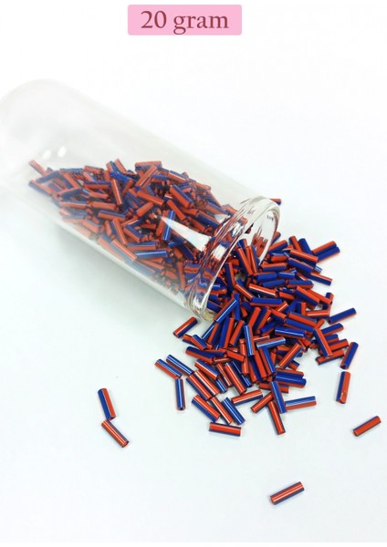 Uzun Boru Kesme Boncuk Çap 2mm Uzunluk 10 mm - 20 Gram - Turuncu Mavi - BNC238