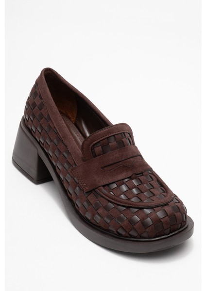 Marlon Kahverengi Örgülü Kadın Kalın Topuklu Loafer Ayakkabı modelleri