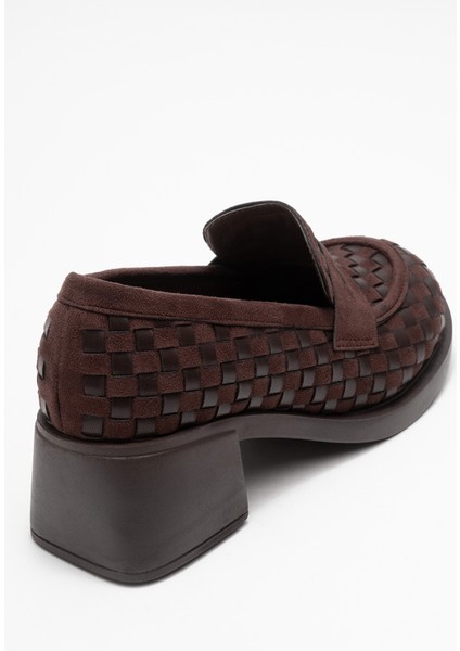 Marlon Kahverengi Örgülü Kadın Kalın Topuklu Loafer Ayakkabı indirimleri