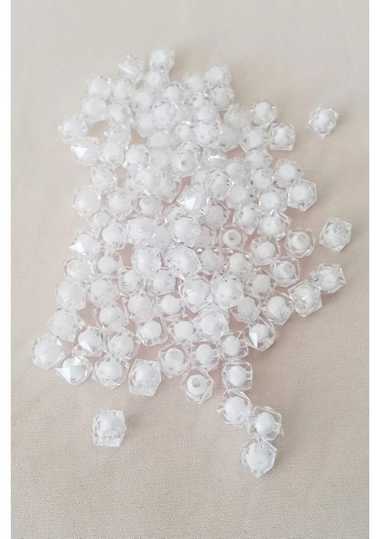 Küp Boncuk Içten Boncuklu Bileklik Çanta Boncuğu 10 mm 50 gr Beyaz - BNC456