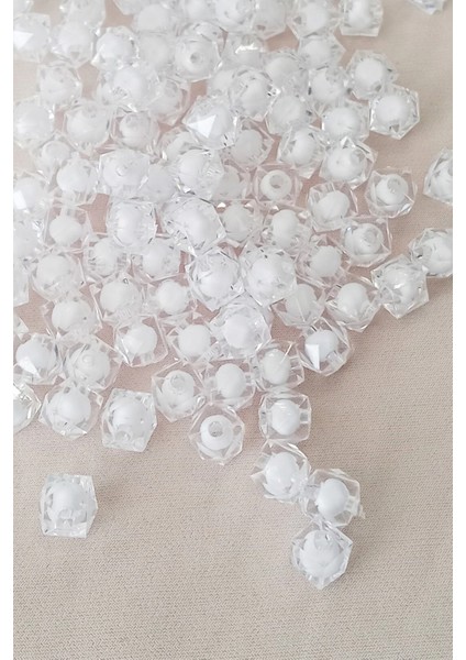 Küp Boncuk Içten Boncuklu Bileklik Çanta Boncuğu 10 mm 50 gr Beyaz - BNC456 fiyatları