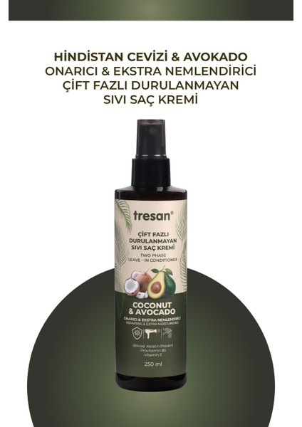 Hindistan Cevizi ve Avokado Onarıcı ve Ekstra Nemlendirici Durulanmayan Saç Kremi (Fön Suyu) 250 ml