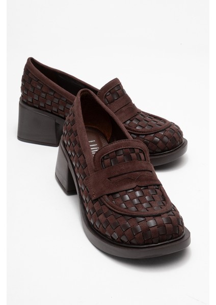 Marlon Kahverengi Örgülü Kadın Kalın Topuklu Loafer Ayakkabı