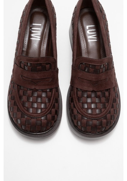 Marlon Kahverengi Örgülü Kadın Kalın Topuklu Loafer Ayakkabı fiyatları